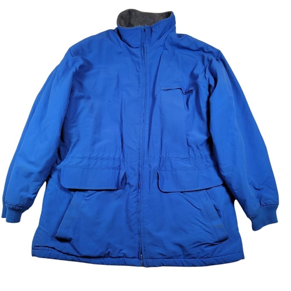 VTG J.Crew Men's Fleece Lined Oarsman Jacket Sz Large Blue Nylon Made in the USA